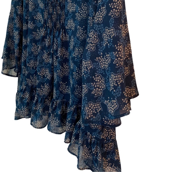 Anna Sui x Uniqlo Blue Green Pleated Floral Blouse Top - Picture 5 of 5